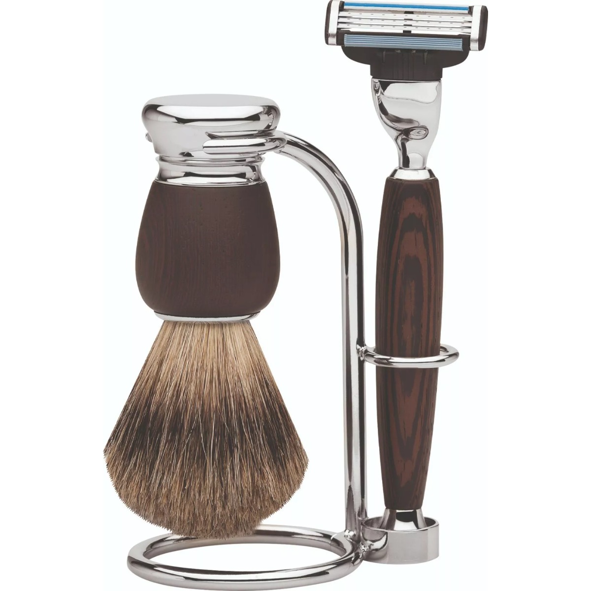 Becker Manicure Erbe Solingen Milano Wenge Wood Mach3 Shaving Set - Brown / Chorme - can be Engraved or Personalised
