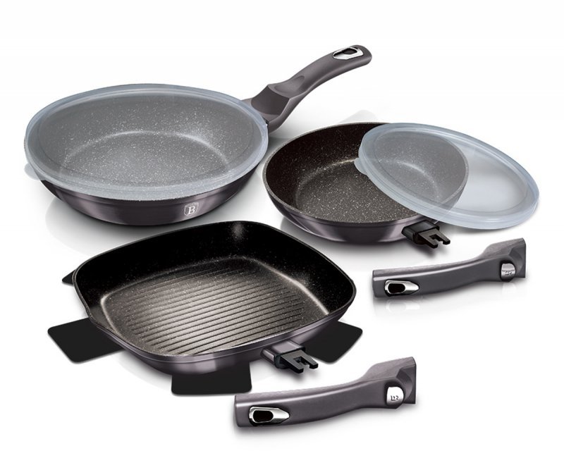Cotton World 5-Piece Non-Stick Frying Pan Set with Lids black