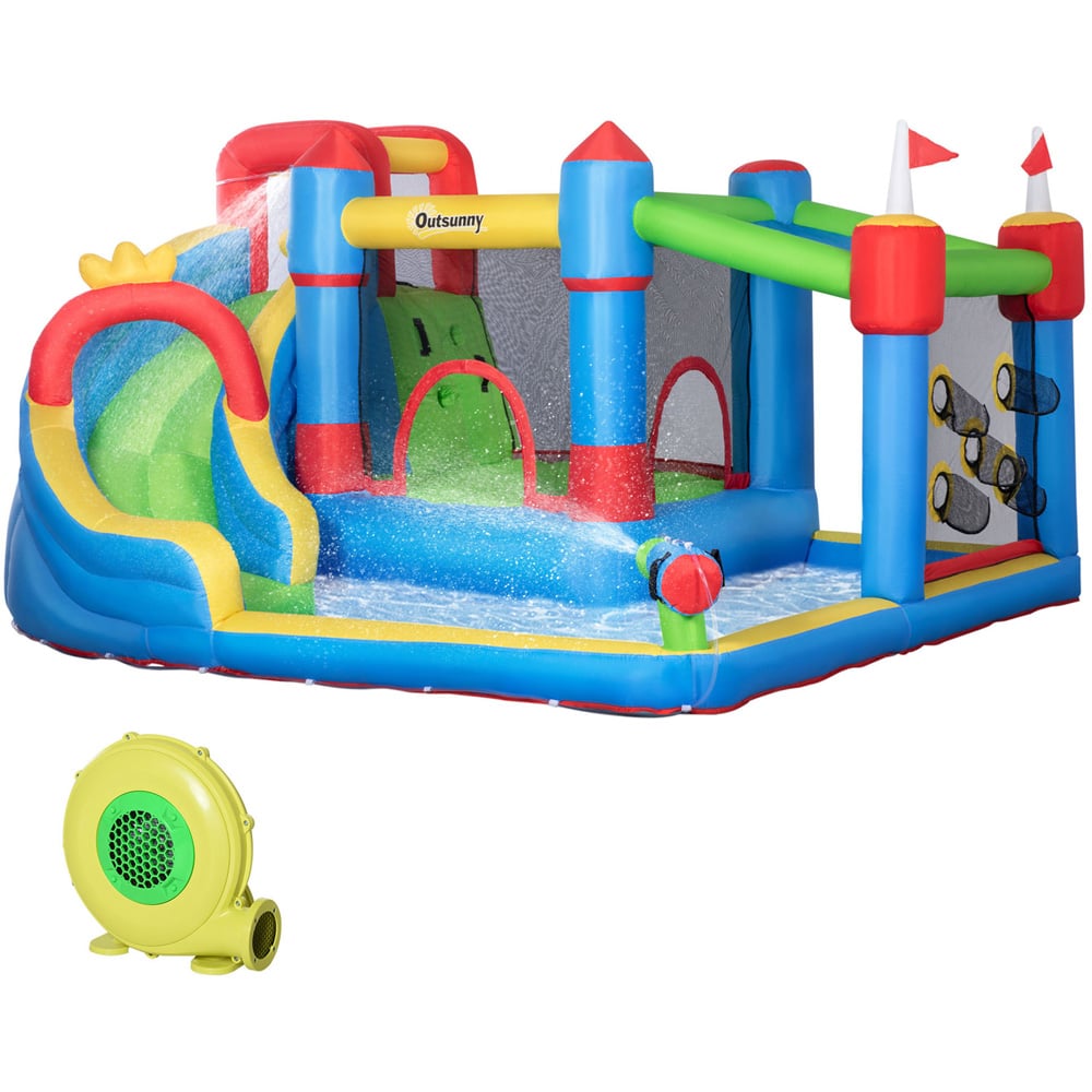 Outsunny 6 in 1 Kids Inflatable Bouncy Castle with Water Gun and Blower