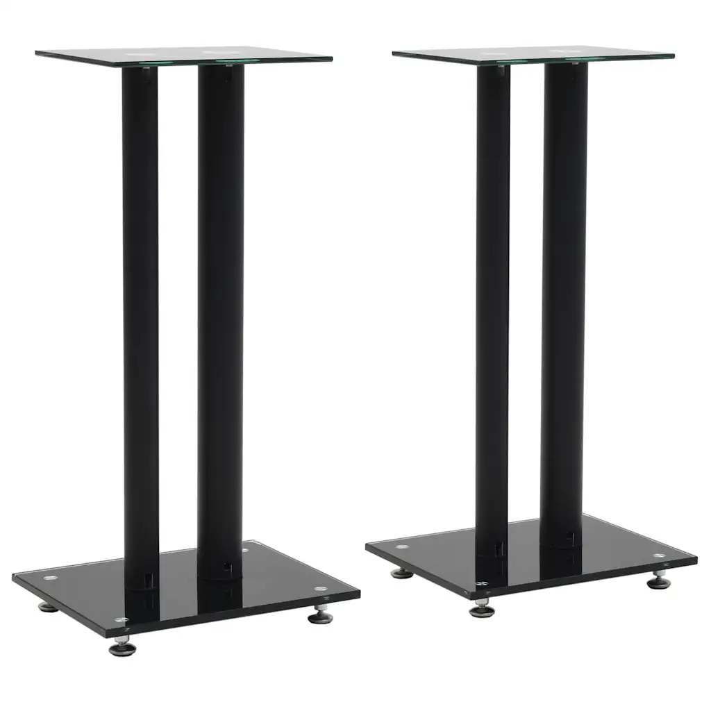 VidaXL Speaker Stands 2 pcs Tempered Glass 2 Pillars Design Black