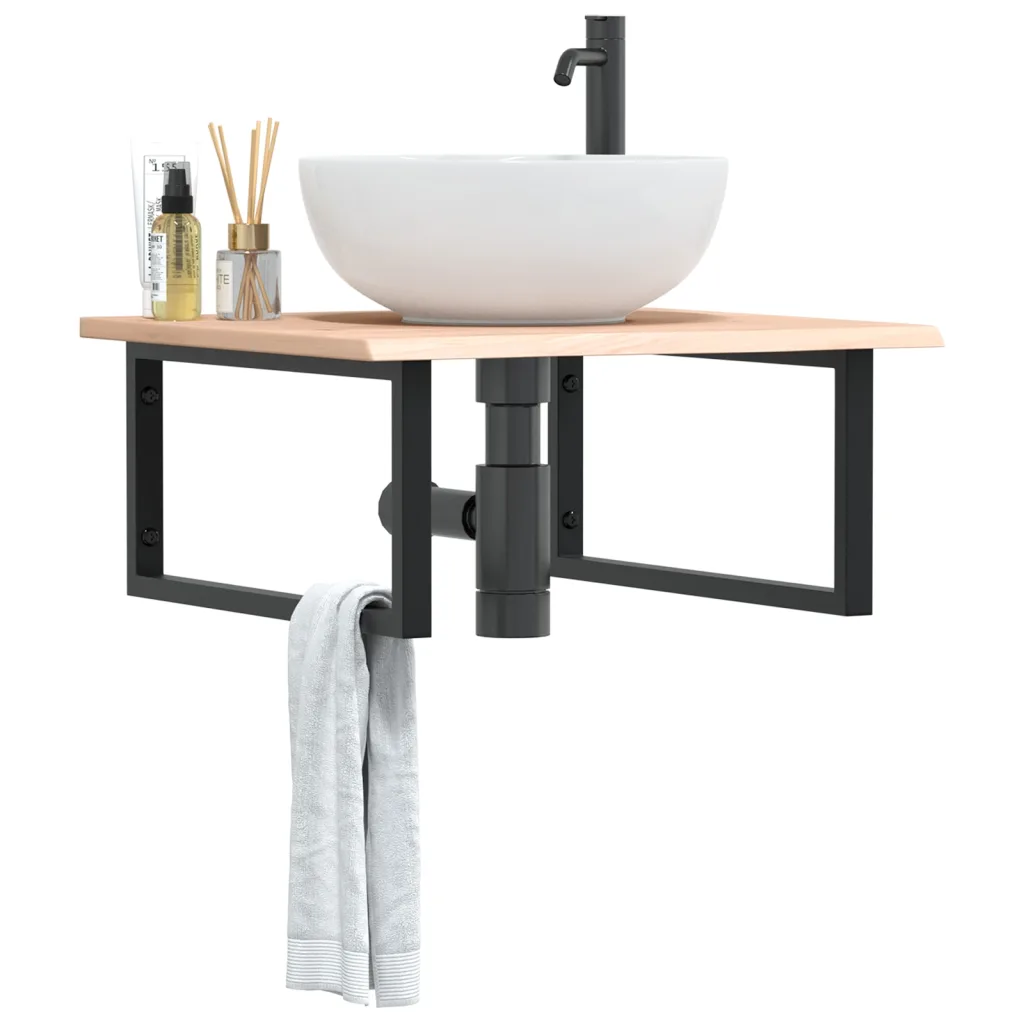 VidaXL Basin Shelf Wall Mounted Bathroom Countertop Steel and Solid Wood Oak