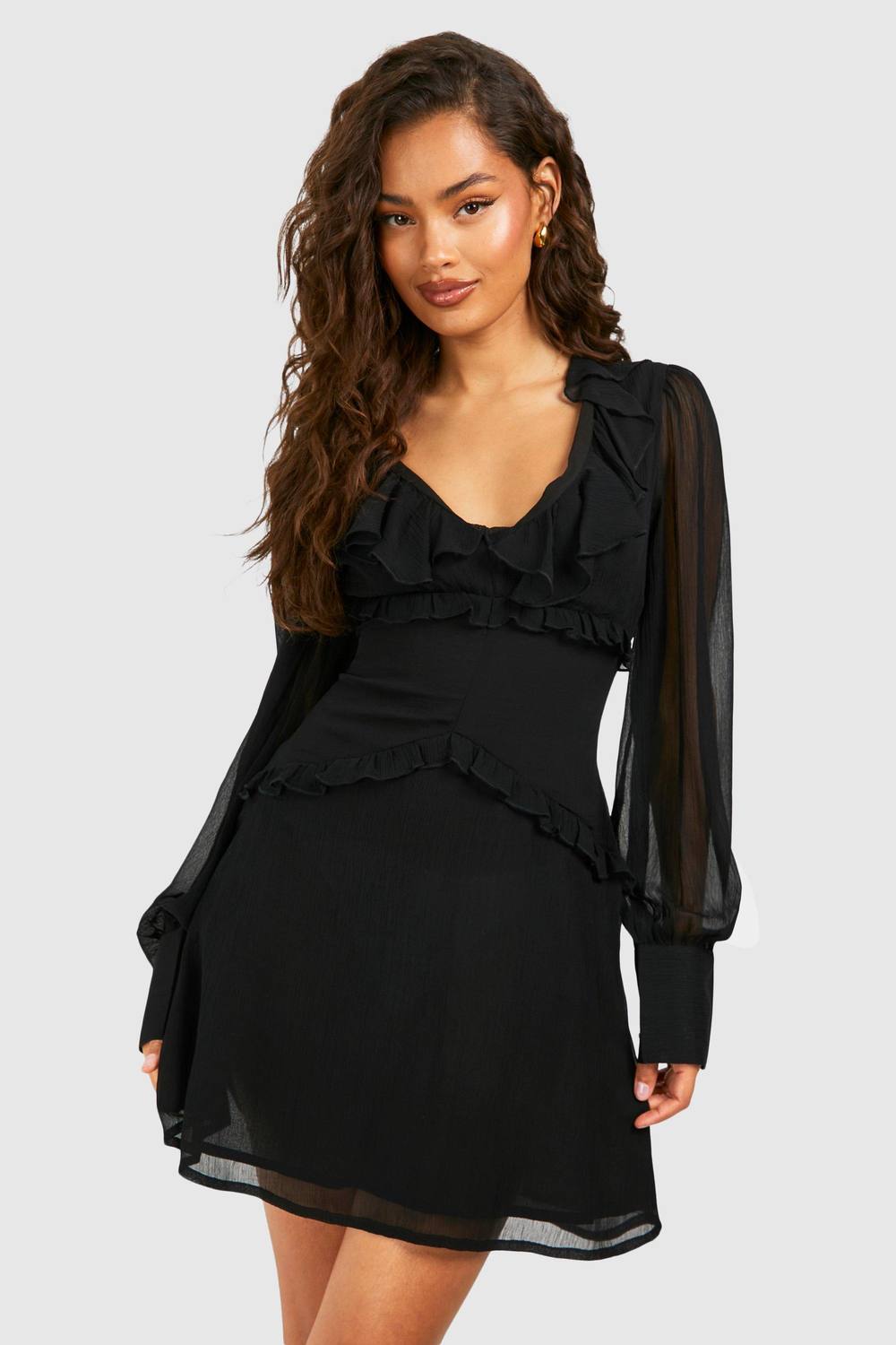 Boohoo Chiffon Ruffle Skater Dress