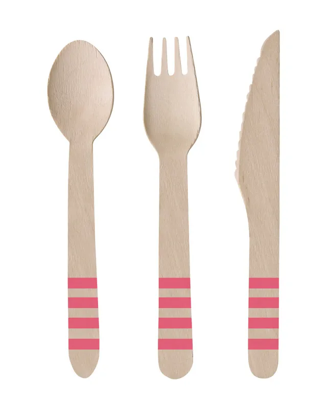 Amscan Flamingo Paradise Wooden Cutlery (24pk) - Summer Cutlery Set - 24 PACK