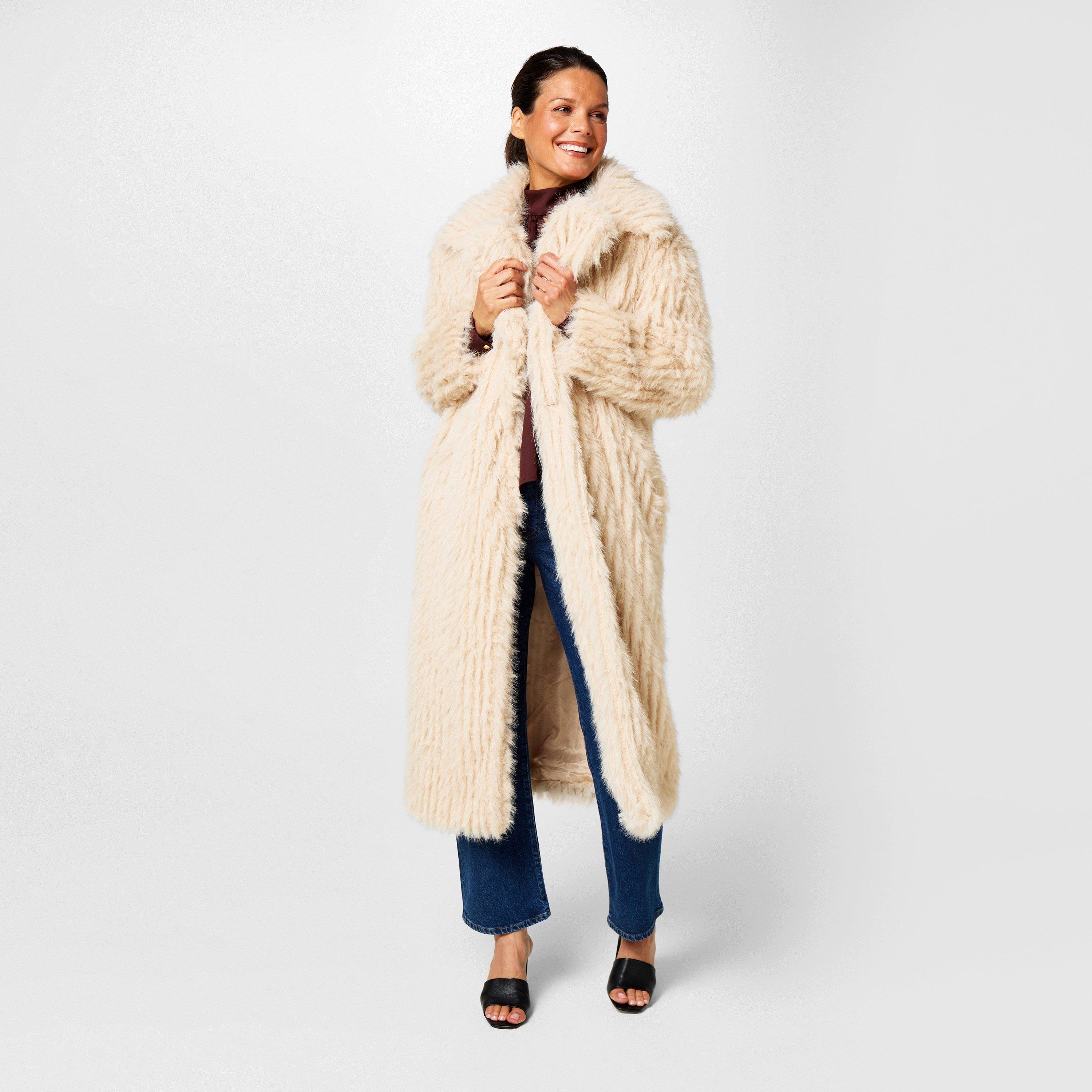 Biba Clipped Longline Faux Fur Coat - Cream