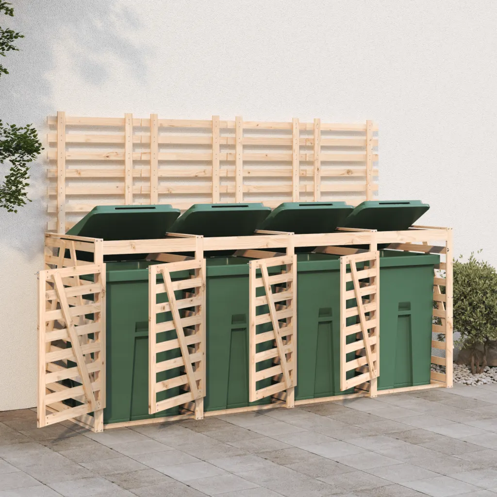 VidaXL (natural pine) vidaXL Quadruple Wheelie Bin Storage Trash Cover Bin Store Solid Wood Pine
