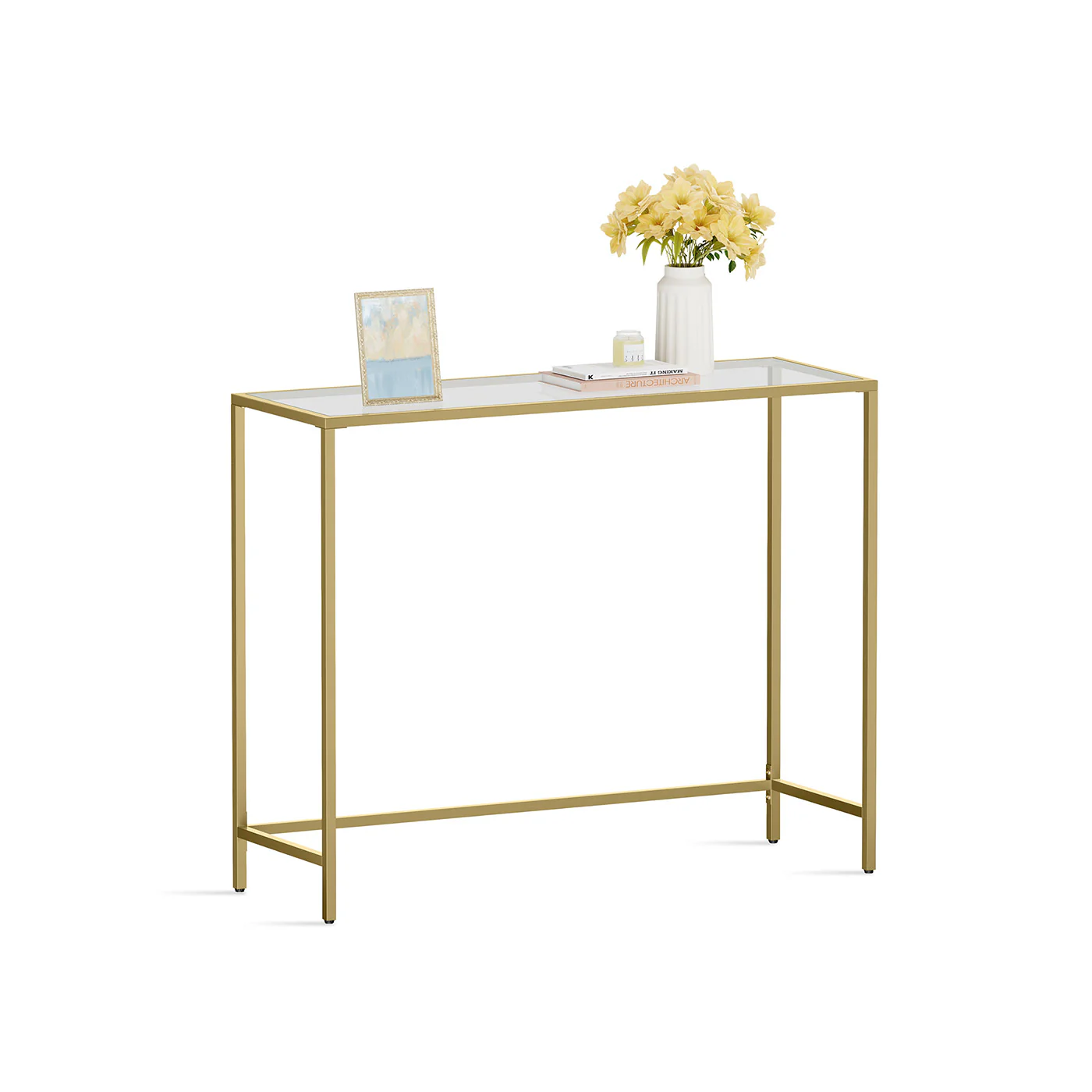VASAGLE Console Table, Side Table, Tempered Glass Tabletop, Light Gold + Transparent