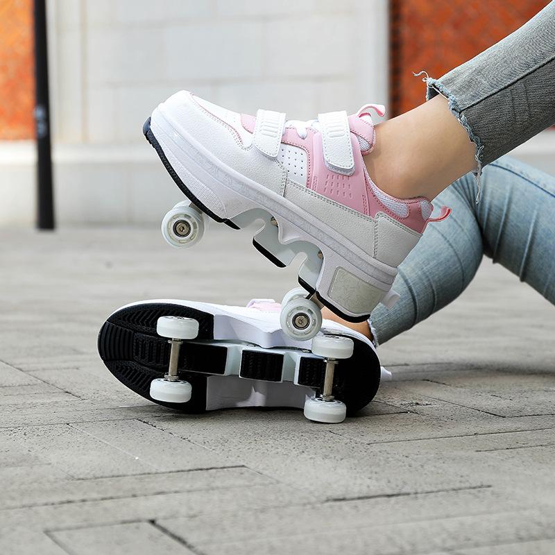 Angel Ting Teen Roller Skating New Deformation Shoes Four-wheel Dual-purpose Roller Skates Double-wheel Row Runaway Shoes Roller Skates Can Go 39