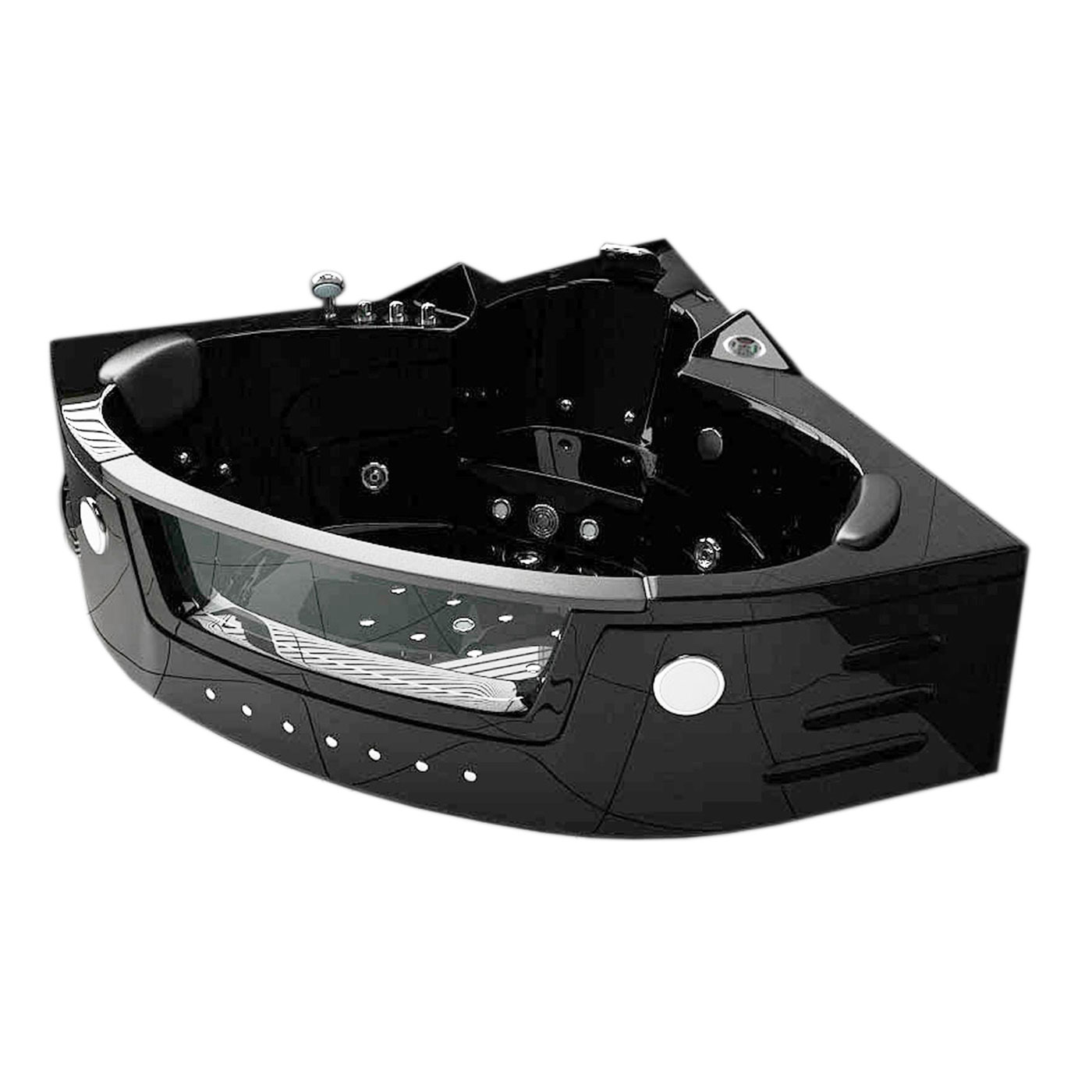 Simba Mykonos Whirlpool Bath Tub Spa Corner Bath Tub 150 x 150 cm Hot Tub Double Pump black
