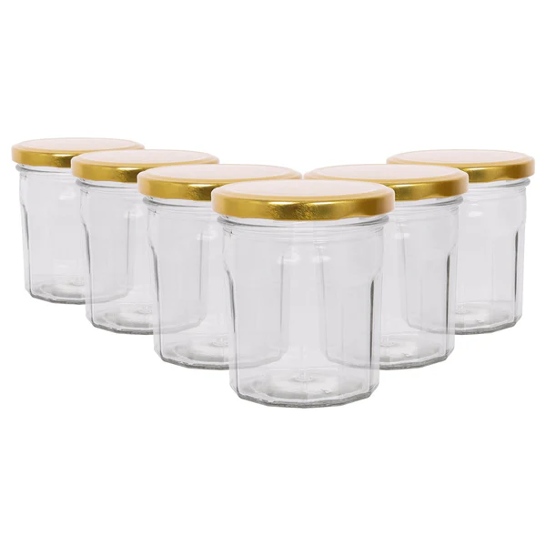 Argon Tableware 250ml Glass Jam Jars with Lids - Pack of 6 - Gold Lid