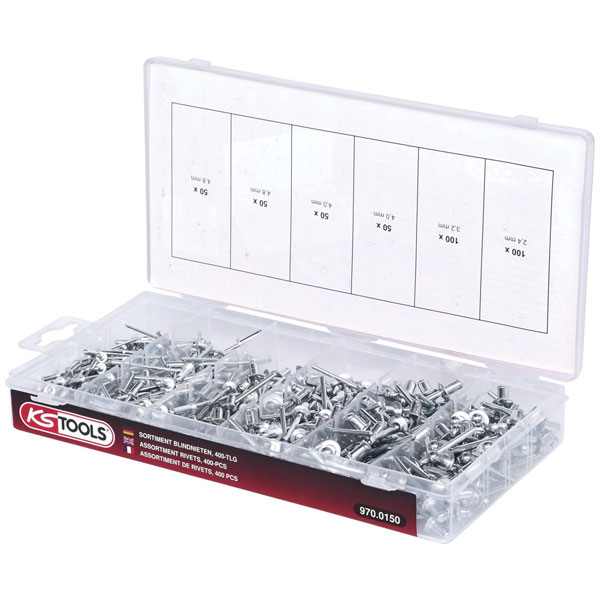 KS Tools 970.0610 Threaded Rivets Assortment, Steel, M3x9mm-m10x21...