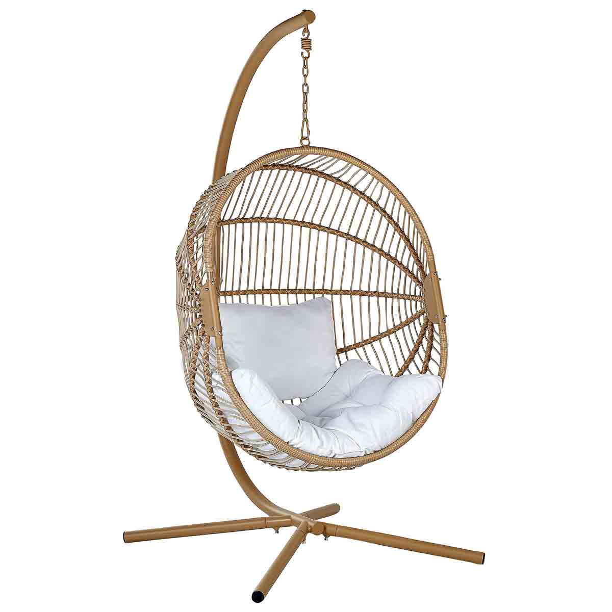 Beliani Hanging Chair With Stand Acri Pe Rattan Beige