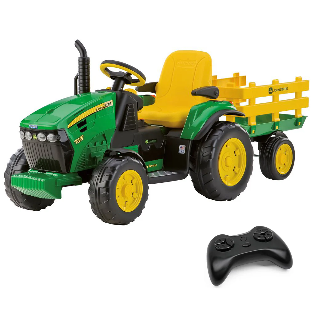 Peg Perego John Deere 12v Remote Control Tractor + Stake-side Trailer, 3+ years