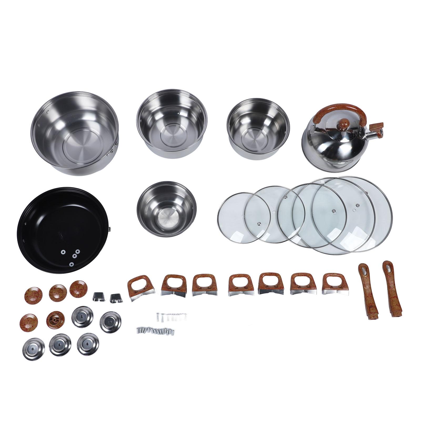 TOMTOP JMS Stainless Steel Cookware Set Multifunctional Wooden Grain Kitchen Cookware Pots Pans Set with L