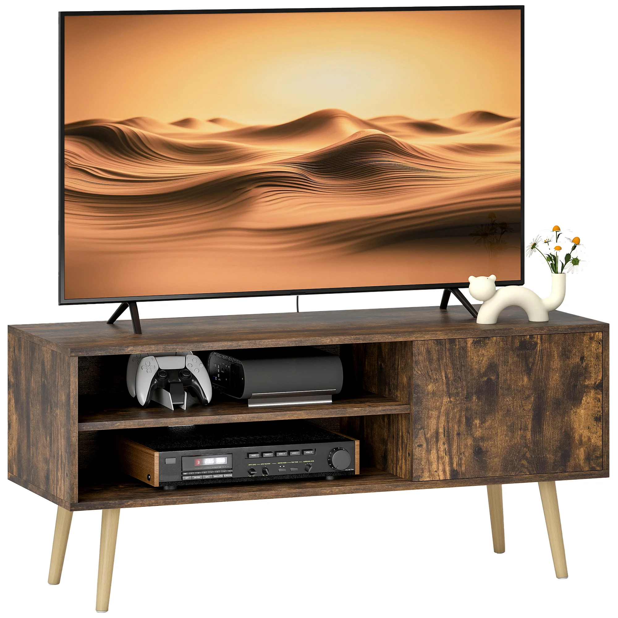 Homcom (brown) Homcom Tv Unit Cabinet For Tvs Up To 55 Inches With Cupboard Shelves
