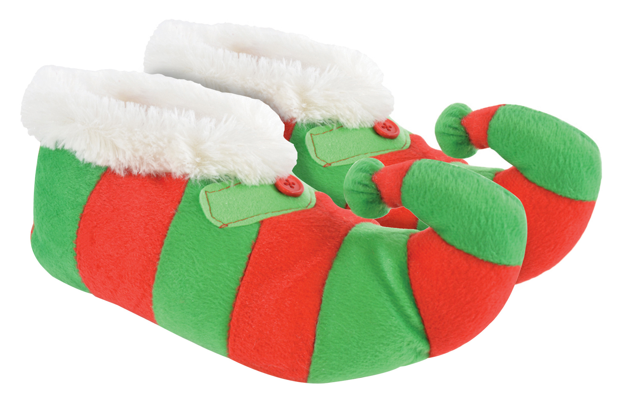 SlumberzzZ Novelty Christmas Elf Slippers - Fleece Linied Striped Slippers