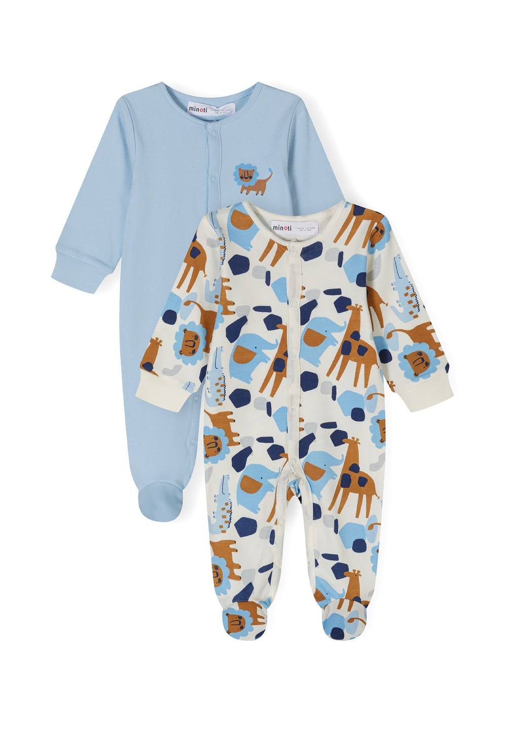Minoti 2-Pack Baby Sleepsuits With Full-Length Snap Closures In Light Blue