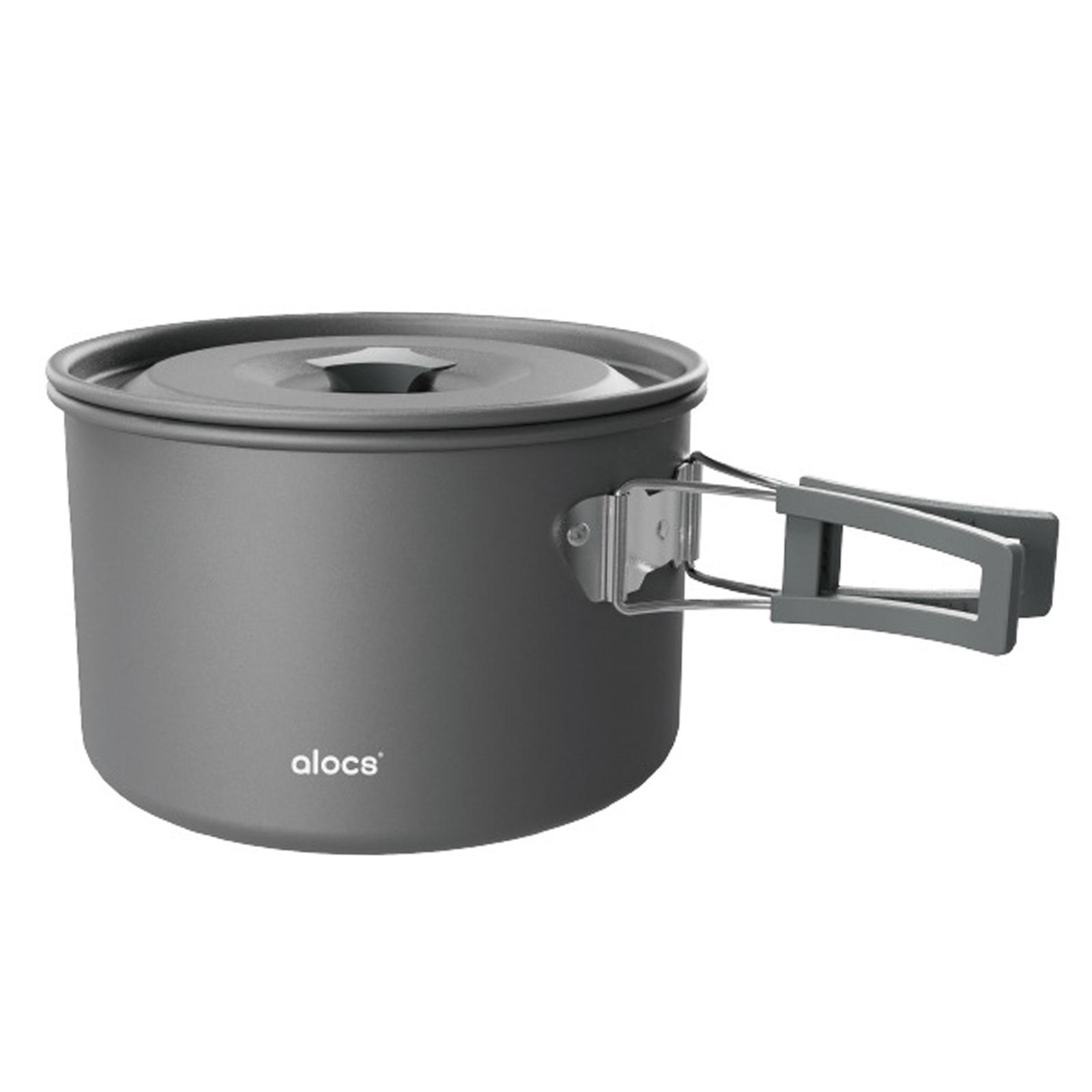 TOMTOP JMS Camping Cooking Pot Aluminum Alloy Camping Cookware with Folding Handle for Camping Picnic Hiking 1L