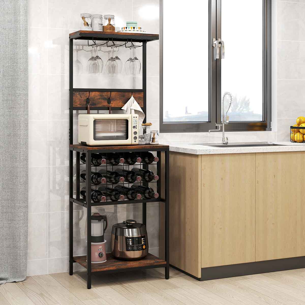 Costway Floor Wine Bar Cabinet With Glass Racks And Wine Bottle Holders-rustic Brown