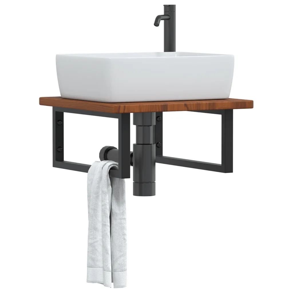 VidaXL Basin Shelf Wall Mounted Bathroom Countertop Steel and Solid Wood Oak