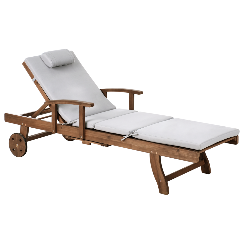 Beliani Sun Lounger With Cushion Amantea Premium Acacia Wood Light Grey