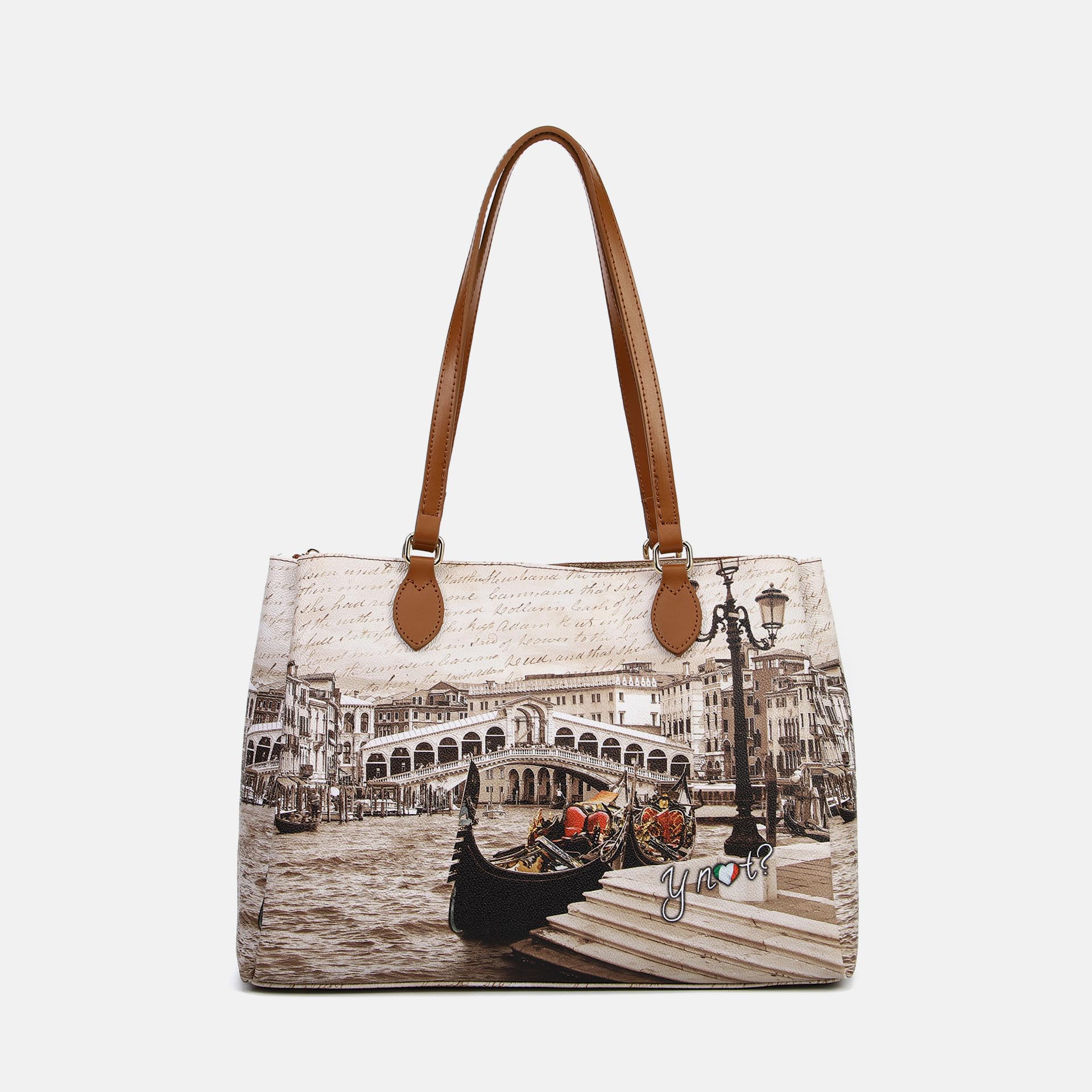 Ynot ? Borsa Tote Yes Bag Stampa Città Venice Postcard