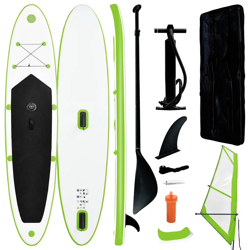 VidaXL Inflatable Stand Up Paddleboard with Sail Set Green and White