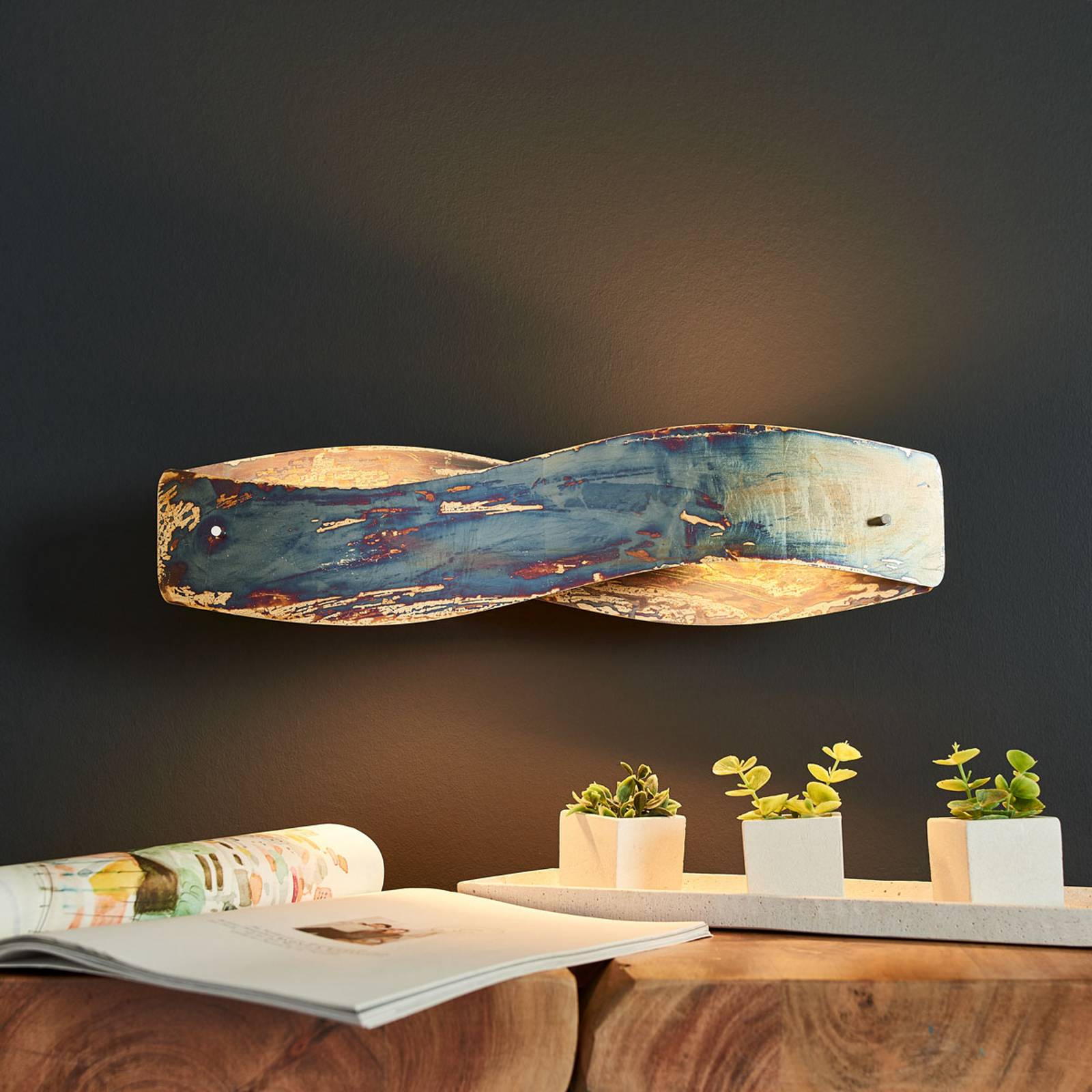 Lampenwelt.com Rothfels Lian LED wall light, oxidised, dimmable