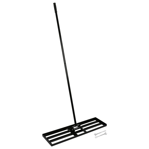 Harbour Housewares Heavy Duty Iron Lawn Levelling Rake With 1.7M Handle - Black - Garden Gardening Landscaping Leveling Tool