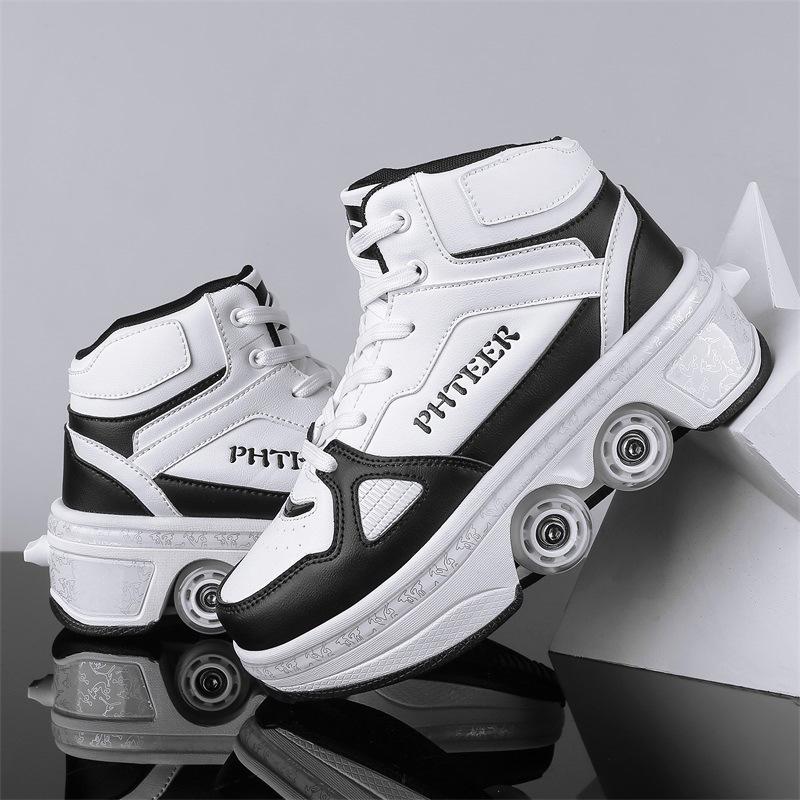 Angel Ting Children Teenagers Boys and Girls Shapeshifting Shoes Four Wheels Dual-purpose Roller Skates Double Row Runaway Shoes Roller Skates 39
