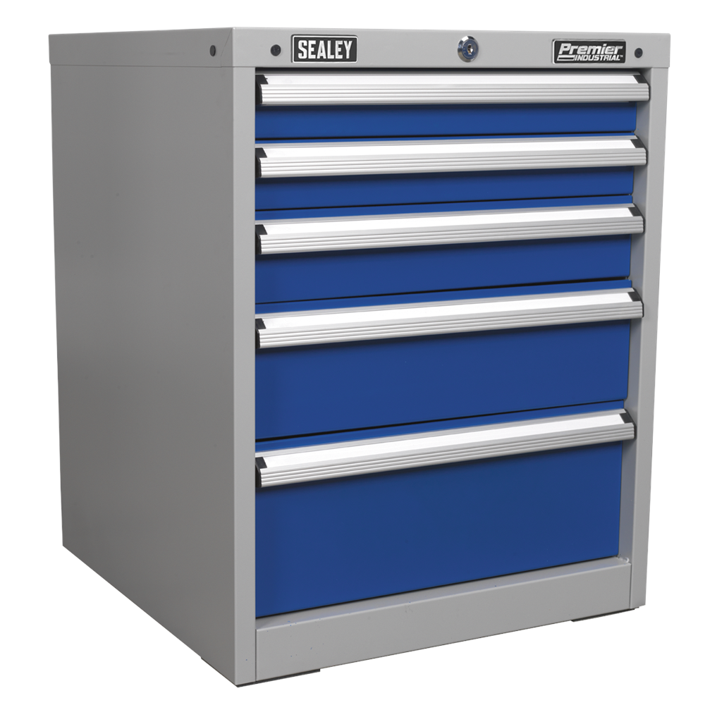  Premier Industrial Workstation Cabinet 5 Drawer Blue / Grey