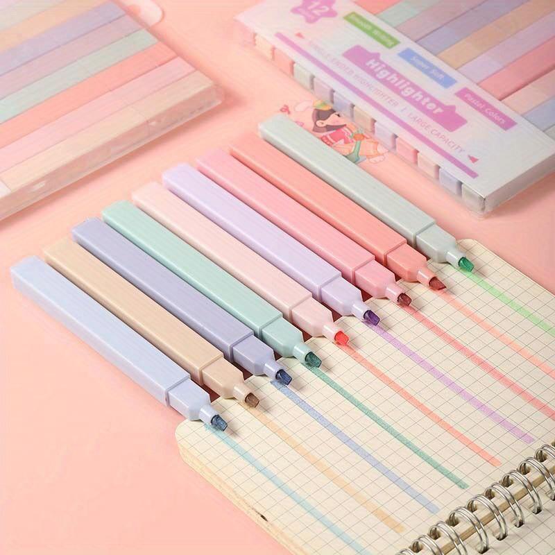 NATAWA 6/12Pcs Pastel Color Highlighter Pen Double tip Marker Pens Fluorescent Pen Drawing Highlighters Cute Stationery School Supplies