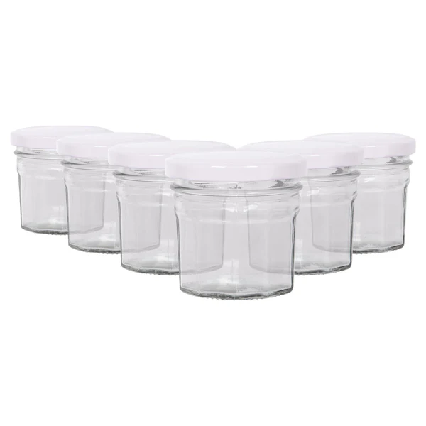 Argon Tableware 90ml Glass Jam Jars with Lids - Pack of 6 - White Lid