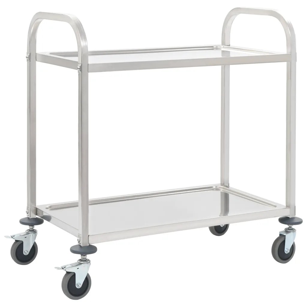 VidaXL 2-Tier Kitchen Trolley 96.5x55x90 cm Stainless Steel