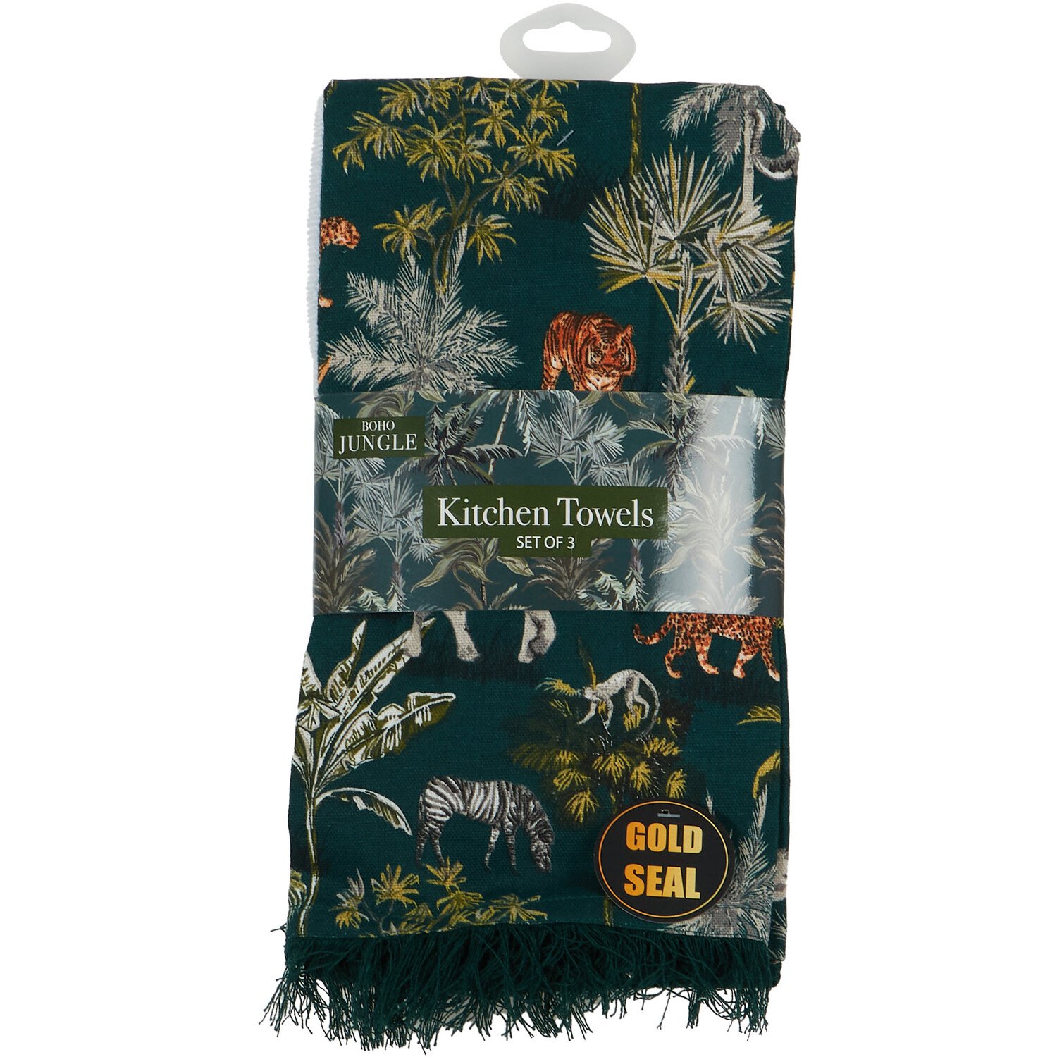 Pack of 3 Boho Jungle Kitchen Towels - Green