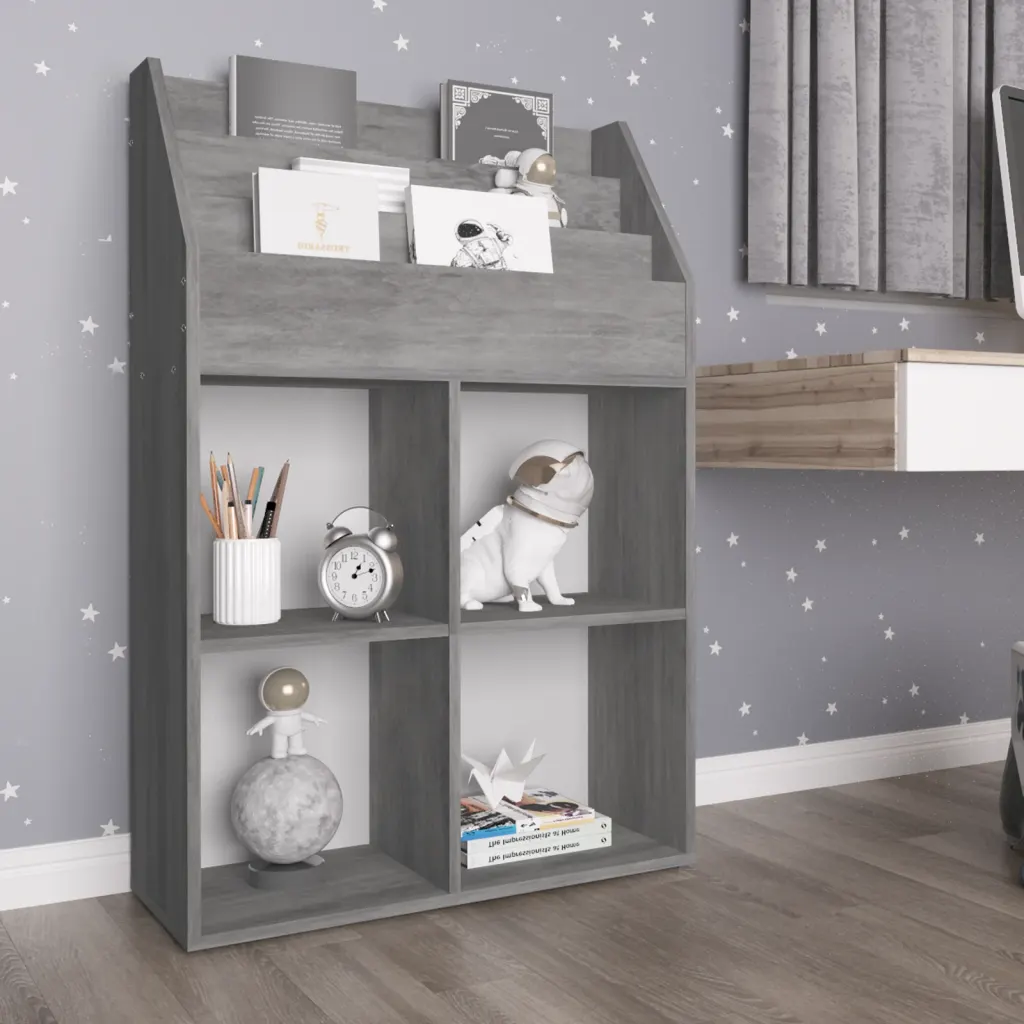 VidaXL Children Magazine Rack Concrete Grey 71x30x114 cm Chipboard