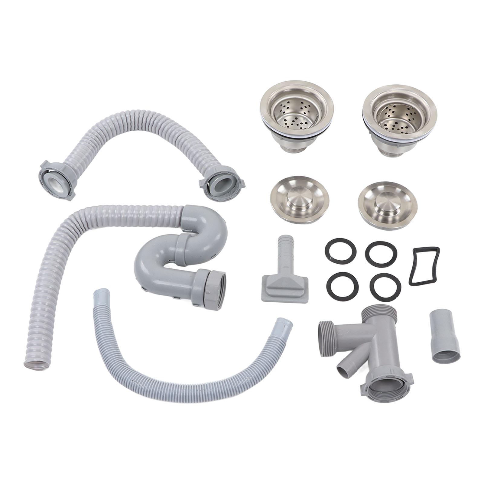 Health & Beauty PRODUCT Kitchen Sink Drainer Pipe Stainless Steel S Bent with Double Drains Sewer Pipe Set for Bathroom