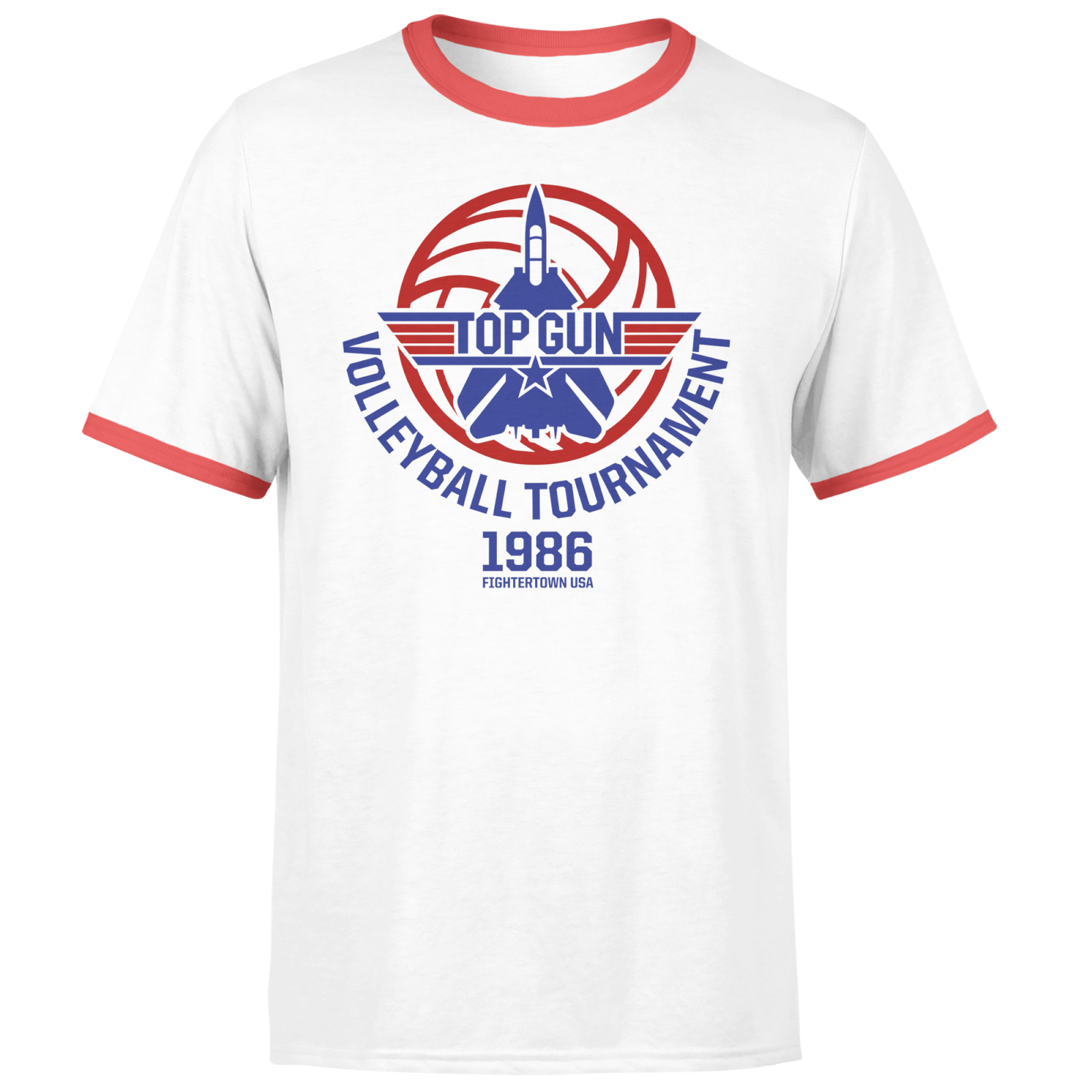 Top Gun Volleyball Tournament Unisex Ringer T-Shirt - White/Red - M