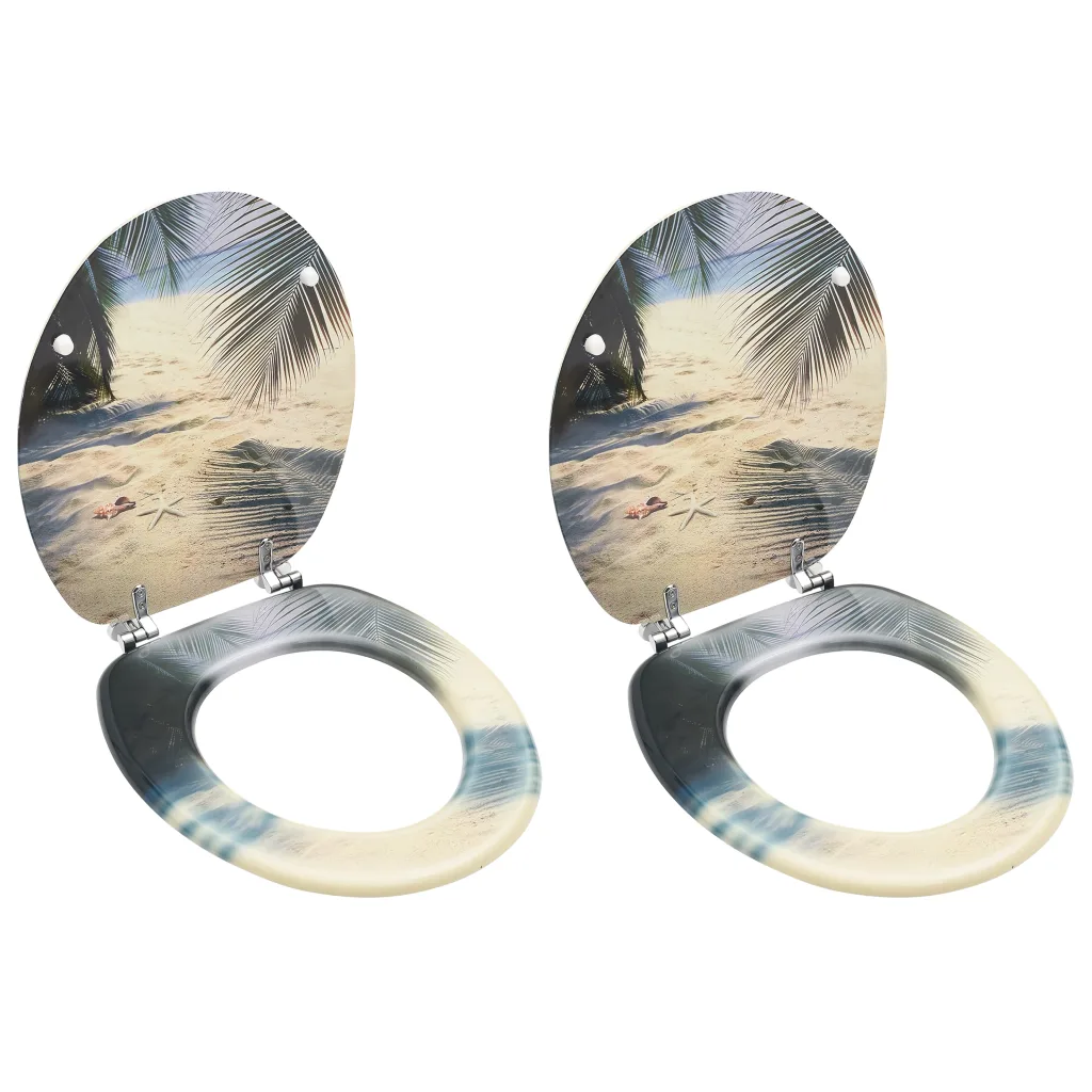 VidaXL WC Toilet Seats with Lid 2 pcs MDF Beach Design