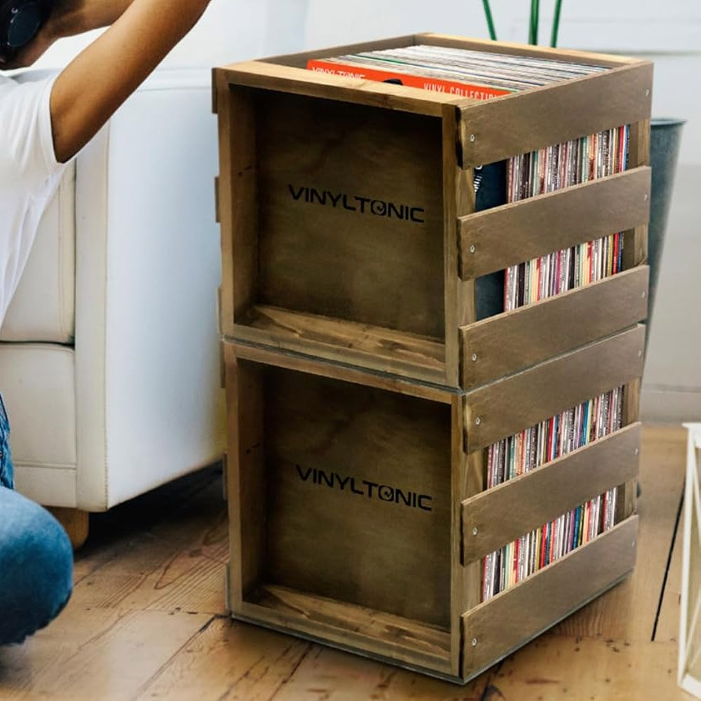 Menkind Vinyl Tonic Teak Stackable LP Storage Crate