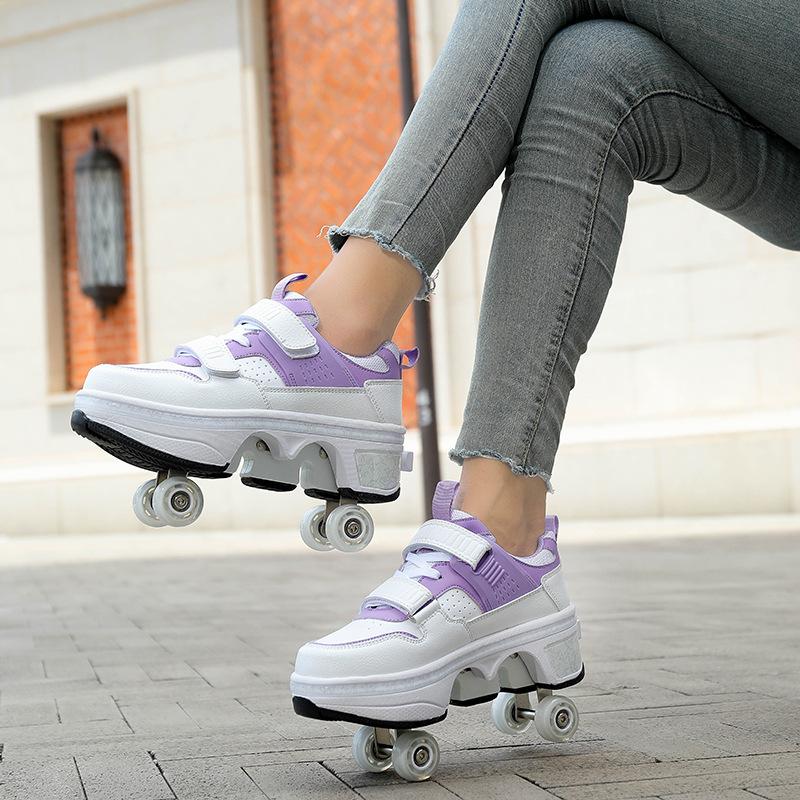 Angel Ting Teen Roller Skating New Deformation Shoes Four-wheel Dual-purpose Roller Skates Double-wheel Row Runaway Shoes Roller Skates Can Go 39