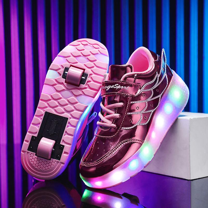Angel Ting Children's Runaway Shoes Teen Roller Skates Double Wheel Charging Light Skates Flying Pulley Sports Wheel Shoes 33