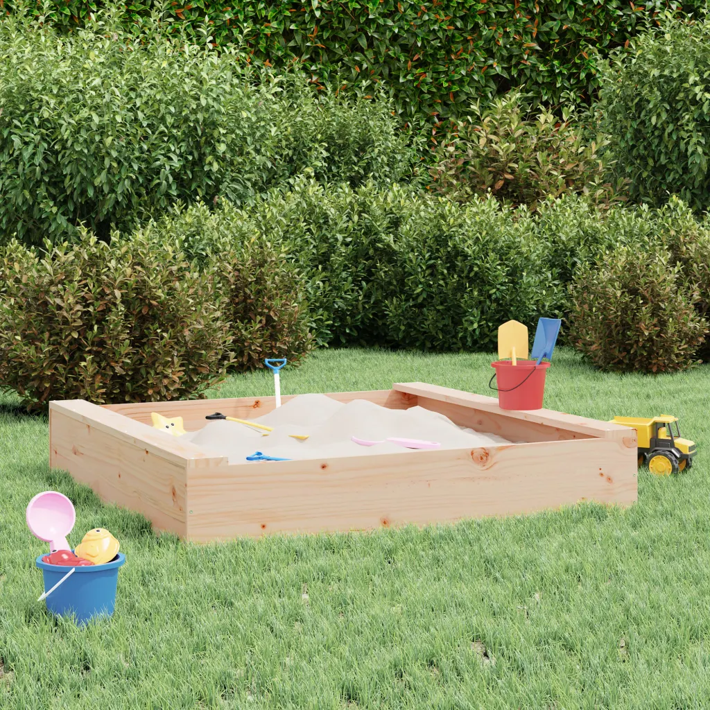 VidaXL (natural pine, 111 x 111 x 20 cm) vidaXL Sandbox with Seats Kids Toy Outdoor Sandpit Square Solid Wood Pine