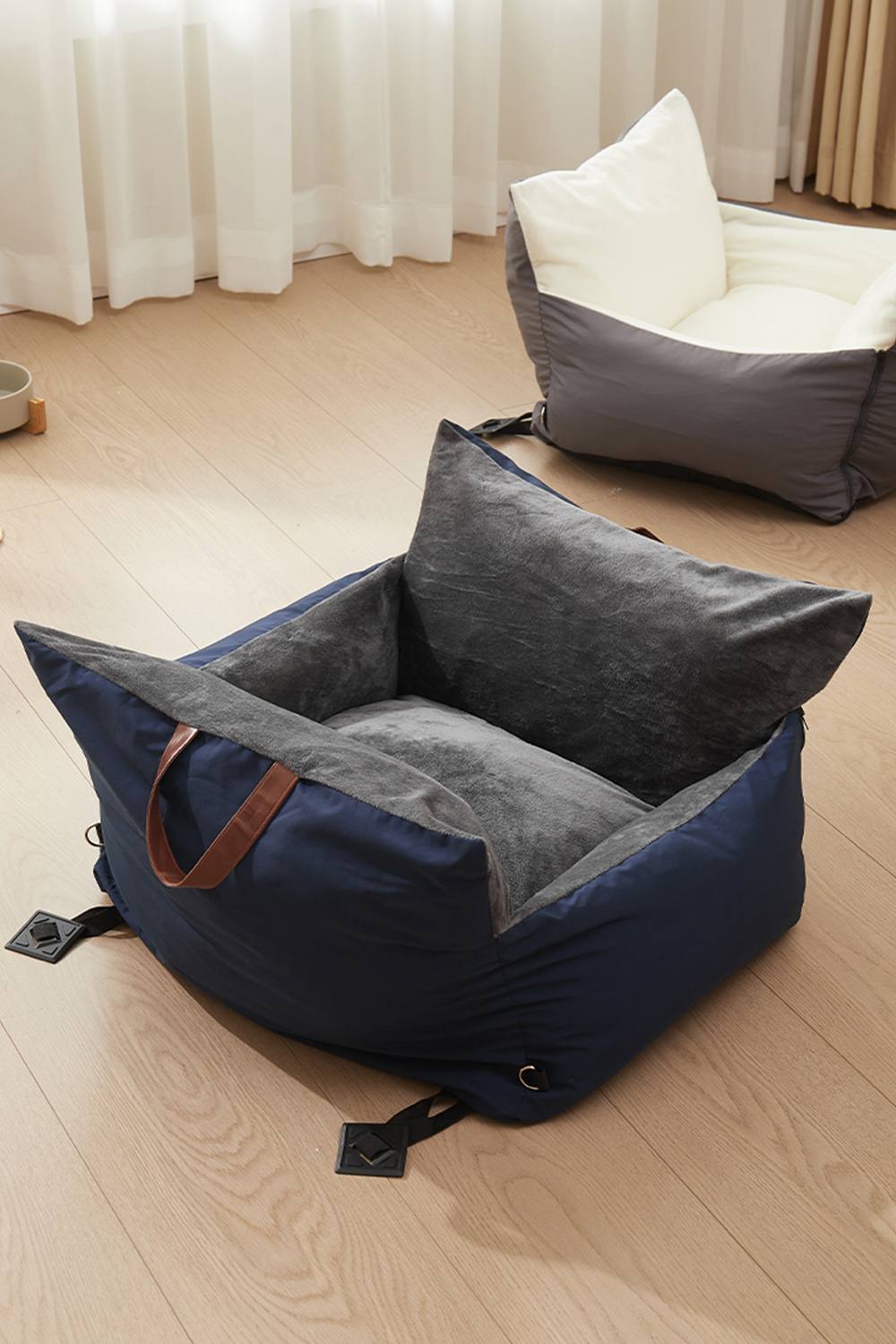 Living And Home Plush Pet Car Seat Bed with Handle and Adjustable Strap