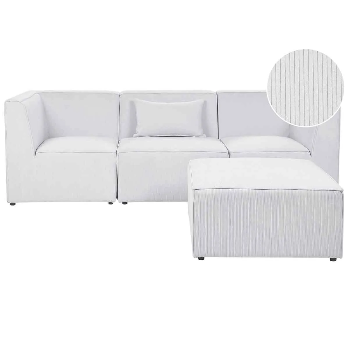 Beliani 3 Seater Modular Jumbo Cord Sofa With Ottoman Off White Lemvig
