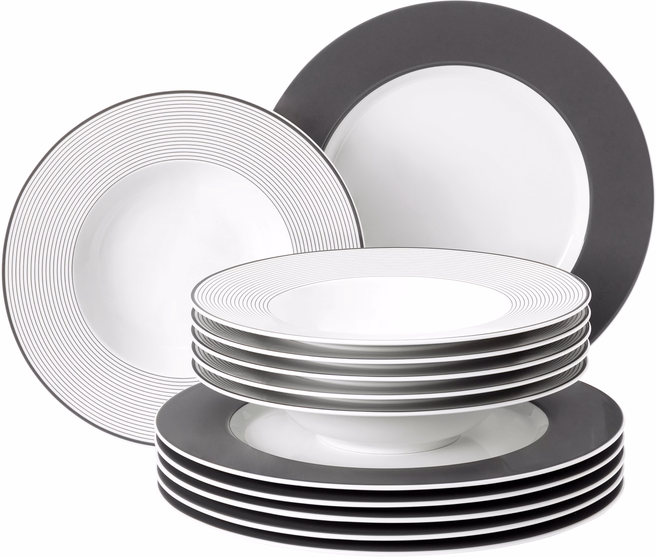 Seltmann Weiden 12 Piece Dinnerware Set, Service for 6 gray,white