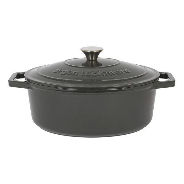 Argon Tableware Oval Cast Iron Casserole Dish With Self-Basting Lid - 4.68L - Slate Grey