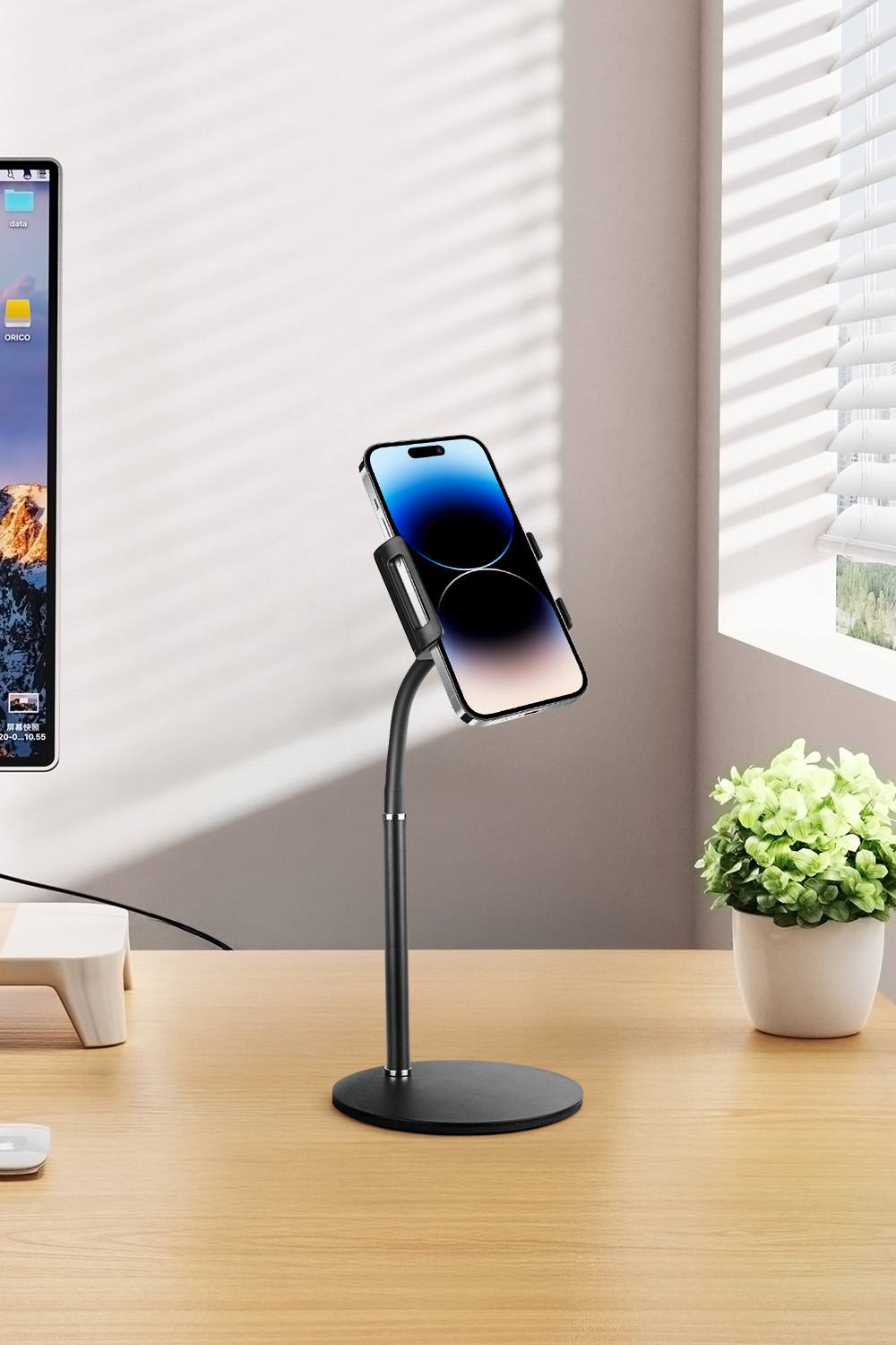 Living And Home Carbon Steel 360° Adjustable Desktop Phone & Tablet Stand in Black