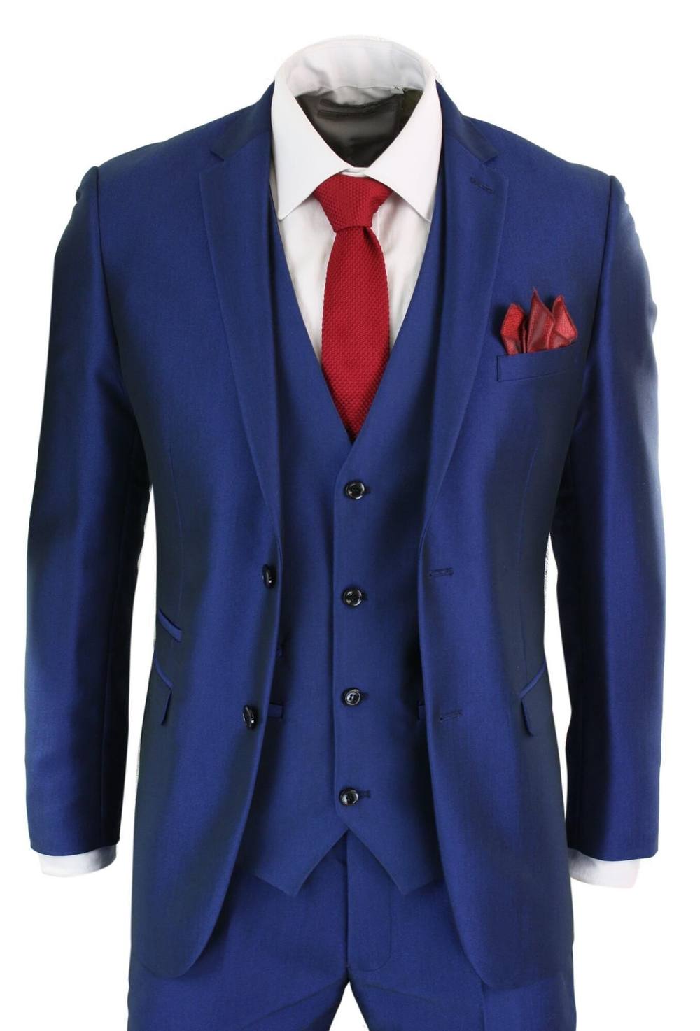 Paul Andrew Men Kingsley 3 Piece Blue Wedding Prom Suit | Size: 44R