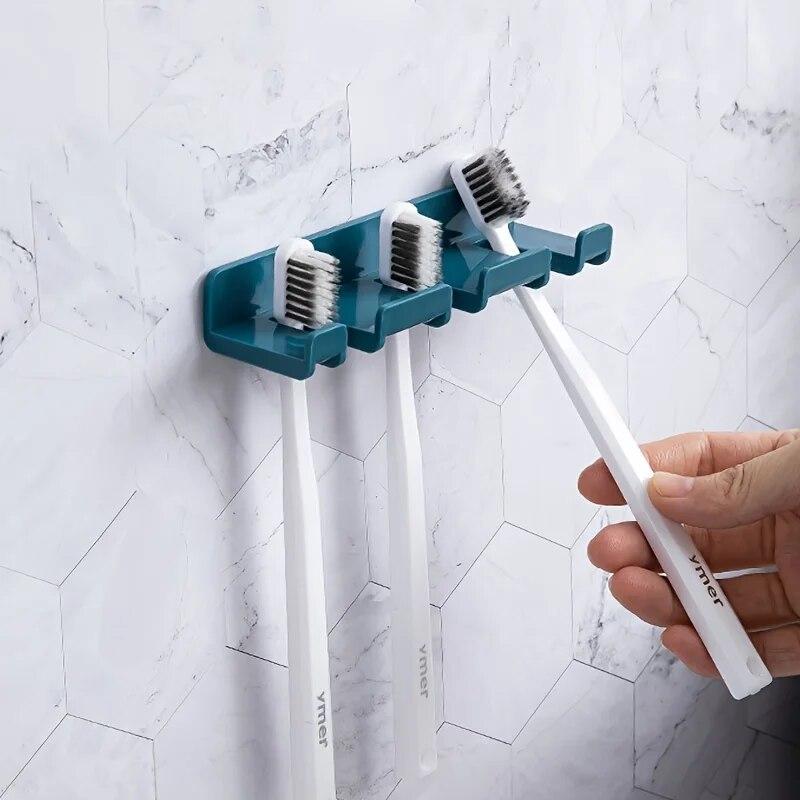 SEEQS (white) Wall Mounted Self Adhesive 3-Slot Toothbrush Holder Seamless No Drilling Toothbrush Organizer Plug Socket Holders
