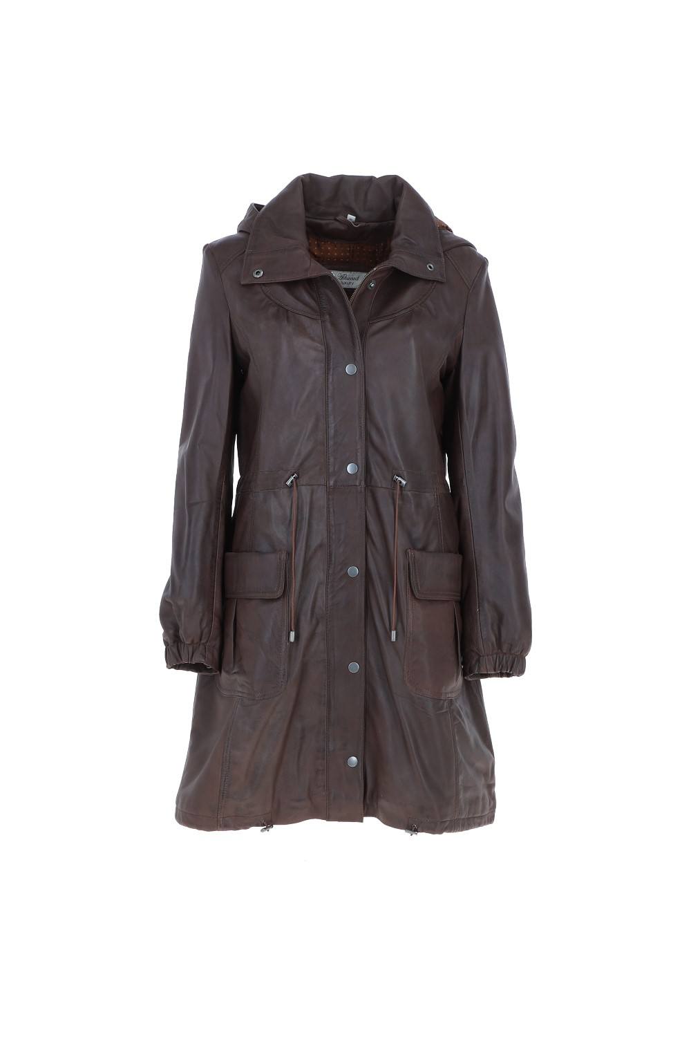 Ashwood Leather Women's 'Brienne" Real Leather Duffle coat in Brown | Size: 14